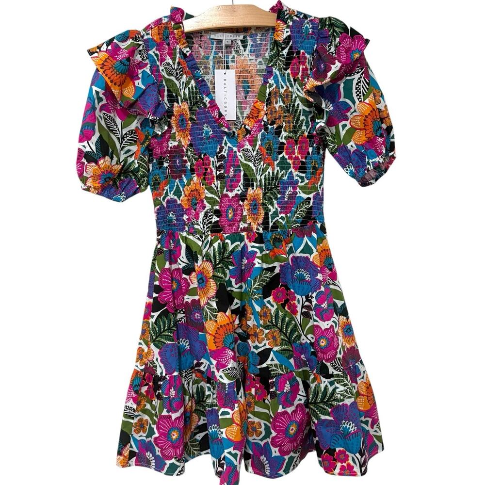 Baltic Born | Dress Kyrie Floral Bold Short Sleeve Pockets Smocked NWT- Small